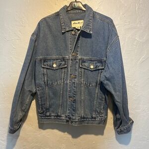 VTG Eddie Bauer Mens Classic Blue Denim Trucker Jacket Size S/P